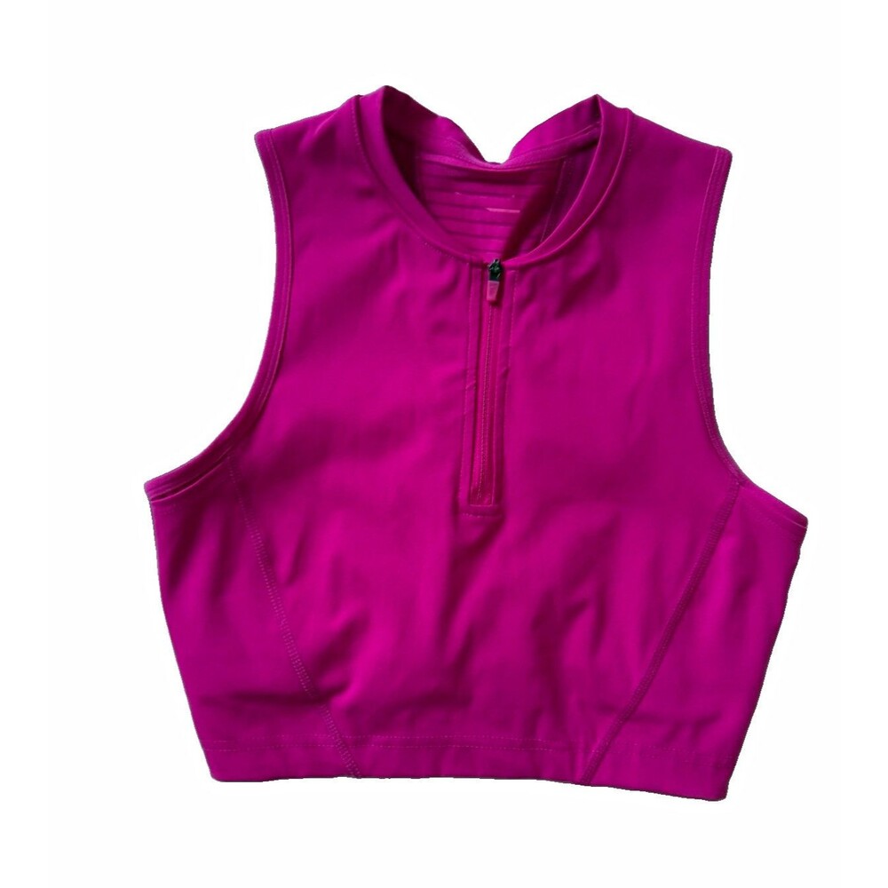 Nike Pro Women's Dri-Fit 1/4 Zip Cropped Sleeveless Tank Top Pink S